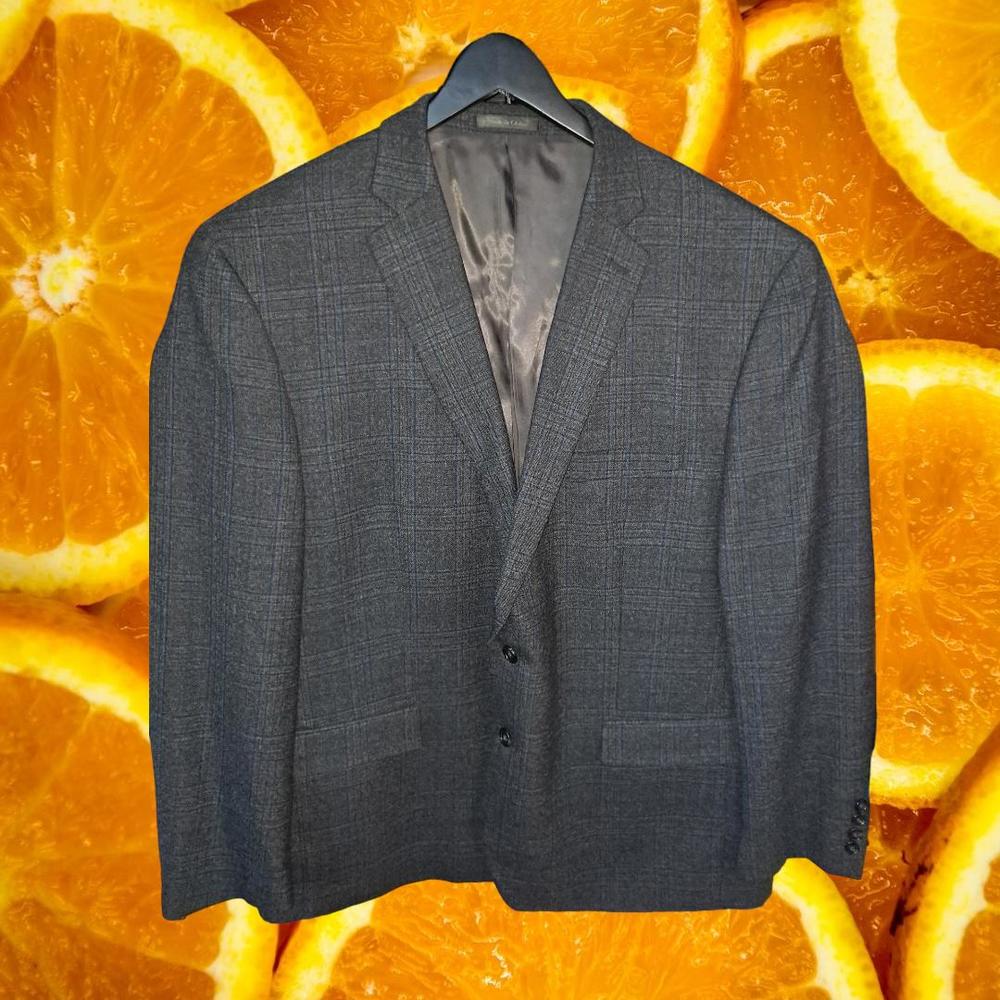Ralph Lauren Black with Blue Plaid 2 Button Wool Blazer Size‎ 50R